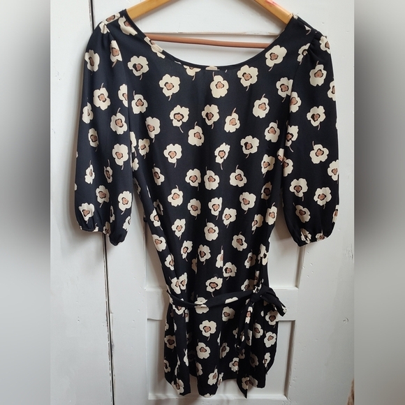 Pink Owl Tops - Pink Owl Apparel Women's Black and Cream Floral Print Mini Dress | Size Medium
